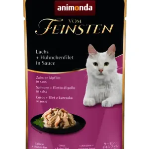 Sparpaket 6 x 50 g Animonda Vom Feinsten Adult Lachs + Hühnchenfilet in Sauce Katzen Nassfutter Nur Für Kurze Zeit